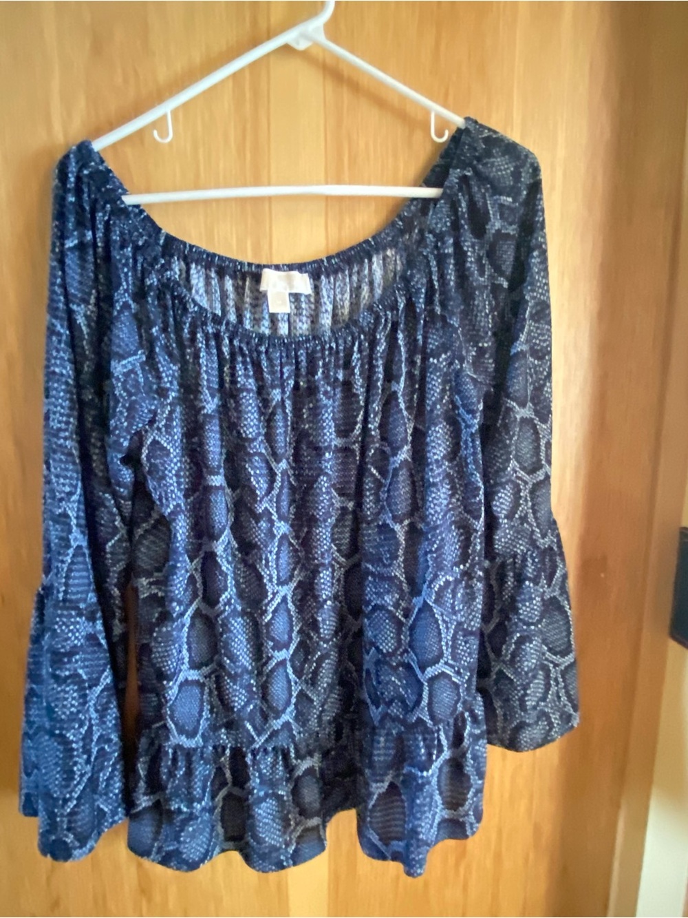 Navy Snake Print Peasant Blouse by Michael Kors.  Sz M,on or off shoulders .